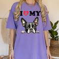 Boston Terrier I Heart My Dog Dog Lover Women's Comfort Colors T-Shirt Violet