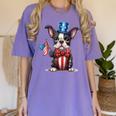 Boston Terrier Puppy Dog Holds His American Flag 4th Of July Women's Comfort Colors T-Shirt Violet