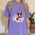Boston Terrier In The Snow Merry Christmas Winter Women's Comfort Colors T-Shirt Violet