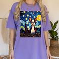 Boston Terrier Starry Night Van Gogh Art Women's Comfort Colors T-Shirt Violet