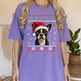 Boston Terrier Ugly Christmas Sweater Xmas For Adults Kids Women's Comfort Colors T-Shirt Violet