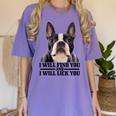 Boston Terrier Will Find And Lick You Bostie Mom Women's Comfort Colors T-Shirt Violet