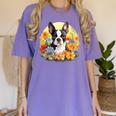 Cute Boston Terrier Spring Flower Garden Colorful Puppy Dog Women's Comfort Colors T-Shirt Violet