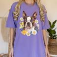 Floral Boston Terrier Women's Comfort Colors T-Shirt Violet
