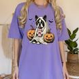 Halloween Boston Terrier Ghost Women's Comfort Colors T-Shirt Violet