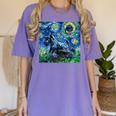 Scottish Terrier Starry Night Scotty Dog Art By Aja Women's Comfort Colors T-Shirt Violet