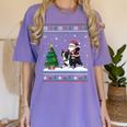 Ugly Christmas Tree Lights Xmas Santa Riding Boston Terrier Women's Comfort Colors T-Shirt Violet