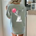 Boston Terrier Dog Blowing Chewing Bubble Gum Pink Women's Comfort Colors T-Shirt Back Print Bay