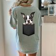 Boston Terrier Dog Puppy Dog In Pocket Cute Pet Lover Women's Comfort Colors T-Shirt Back Print Bay