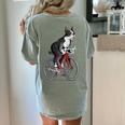 Boston Terrier Riding Bicycle Cute Bostie Biker Raglan Baseball Tee Women's Comfort Colors T-Shirt Back Print Bay