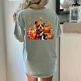 Boston Terrier Thanksgiving Leopard Pumpkins Fall Leaves Women's Comfort Colors T-Shirt Back Print Bay