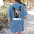 4th July Blue Heeler Dog Merica Patriotic USA Flag Cute Women's Comfort Colors T-Shirt Back Print Blue Jean