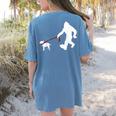 Bigfoot Walking With Bull Terrier Dog Women's Comfort Colors T-Shirt Back Print Blue Jean