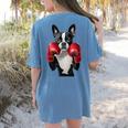 Boston Terrier Boxing Women's Comfort Colors T-Shirt Back Print Blue Jean