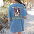 Boston Terrier Brindle Dog Professional Human Trainer Women's Comfort Colors T-Shirt Back Print Blue Jean