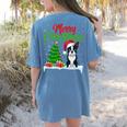Boston Terrier Christmas Tree Lights Xmas Dog Lover Women's Comfort Colors T-Shirt Back Print Blue Jean