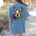 Boston Terrier In Day Of The Dead Sugar Skull Dog Women's Comfort Colors T-Shirt Back Print Blue Jean