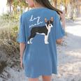 Boston Terrier Dog Mom Woman Women Women's Comfort Colors T-Shirt Back Print Blue Jean