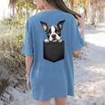 Boston Terrier Dog Puppy Dog In Pocket Cute Pet Lover Women's Comfort Colors T-Shirt Back Print Blue Jean