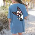 Boston Terrier Dog From Side Boston Bull Women's Comfort Colors T-Shirt Back Print Blue Jean