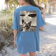 Boston Terrier Dog UFO Alien Extraterrestrial Selfie Women's Comfort Colors T-Shirt Back Print Blue Jean