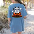 Boston Terrier Ghost Boo Halloween Kids Women's Comfort Colors T-Shirt Back Print Blue Jean