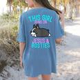 Boston Terrier This Girl Runs On Jesus And Boston Terriers Women's Comfort Colors T-Shirt Back Print Blue Jean