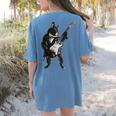Boston Terrier Guitar Women's Comfort Colors T-Shirt Back Print Blue Jean