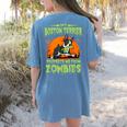Boston Terrier Halloween Zombie American Gentleman Dog Lover Women's Comfort Colors T-Shirt Back Print Blue Jean