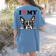 Boston Terrier I Heart My Dog Dog Lover Women's Comfort Colors T-Shirt Back Print Blue Jean