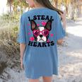 Boston Terrier Heart Glasses Girls Bostie Valentines Day Women's Comfort Colors T-Shirt Back Print Blue Jean