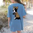 Boston Terrier Lover I Love Mom Tattoo Leopard Women's Comfort Colors T-Shirt Back Print Blue Jean