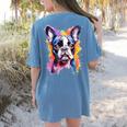 Boston Terrier Lover Pop Art Color Boston Terrier Dog For Men Women Girls Kids Women's Comfort Colors T-Shirt Back Print Blue Jean