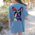 Boston Terrier Lovers Pop Art Boston Terrier Women's Comfort Colors T-Shirt Back Print Blue Jean