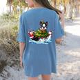 Boston Terrier Merry Christmas Tree Lights Dog X-Mas Dogs Women's Comfort Colors T-Shirt Back Print Blue Jean