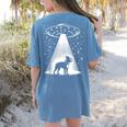 Boston Terrier Mom Dad Dog Alien UFO Women's Comfort Colors T-Shirt Back Print Blue Jean