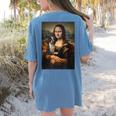Boston Terrier Mona Lisa Painting Art Dog Mom Dad For Men Women Kids Women's Comfort Colors T-Shirt Back Print Blue Jean