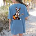 Boston Terrier Playing Guitar Boston Terrier Women's Comfort Colors T-Shirt Back Print Blue Jean