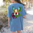Boston Terrier In Red Day Of The Dead Sugar Skull Dog Women's Comfort Colors T-Shirt Back Print Blue Jean