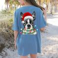Boston Terrier Santa Christmas Tree Lights Xmas Boys Men Dog Women's Comfort Colors T-Shirt Back Print Blue Jean