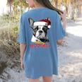 Boston Terrier Santa Claus Hat Merry Christmas Dog X-Mas Women's Comfort Colors T-Shirt Back Print Blue Jean
