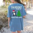 Boston Terrier Santa Hat Dabbing Around The Christmas Tree Women's Comfort Colors T-Shirt Back Print Blue Jean