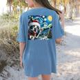 Boston Terrier Santa Starry Night Van Gogh Christmas Dog Men Women Kids Women's Comfort Colors T-Shirt Back Print Blue Jean