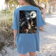 Boston Terrier Selfie Full Moon Flying Witch Halloween Dog Women's Comfort Colors T-Shirt Back Print Blue Jean