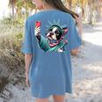 Boston Terrier Selfie Statue Of Liberty 4th Of July American Women's Comfort Colors T-Shirt Back Print Blue Jean
