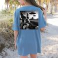Boston Terrier Graphic Selfie With UFOs Weird Aliens Women's Comfort Colors T-Shirt Back Print Blue Jean