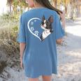 Boston Terrier Shirts For Women Girls Kids Heart Cute Women's Comfort Colors T-Shirt Back Print Blue Jean