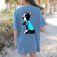 Boston Terrier Tattoos I Love Mom Women's Comfort Colors T-Shirt Back Print Blue Jean
