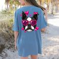 Boston Terrier Valentines Day Shirt Heart Dog Lover Women's Comfort Colors T-Shirt Back Print Blue Jean