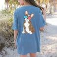 Brindle Boston Terrier Dog Patriotic Shirt USA Flag Women's Comfort Colors T-Shirt Back Print Blue Jean